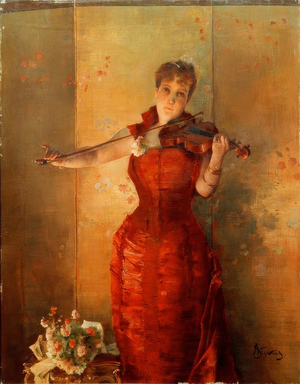 A.Stevens, fiolinisten av Alfred Emile Stevens