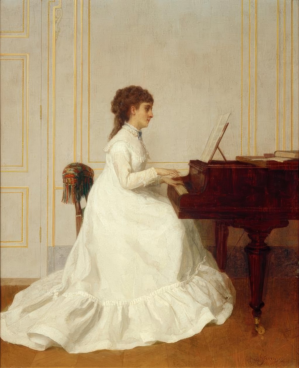 E. Gonzalès på piano / maleri av Alfred Stevens av Alfred Emile Stevens