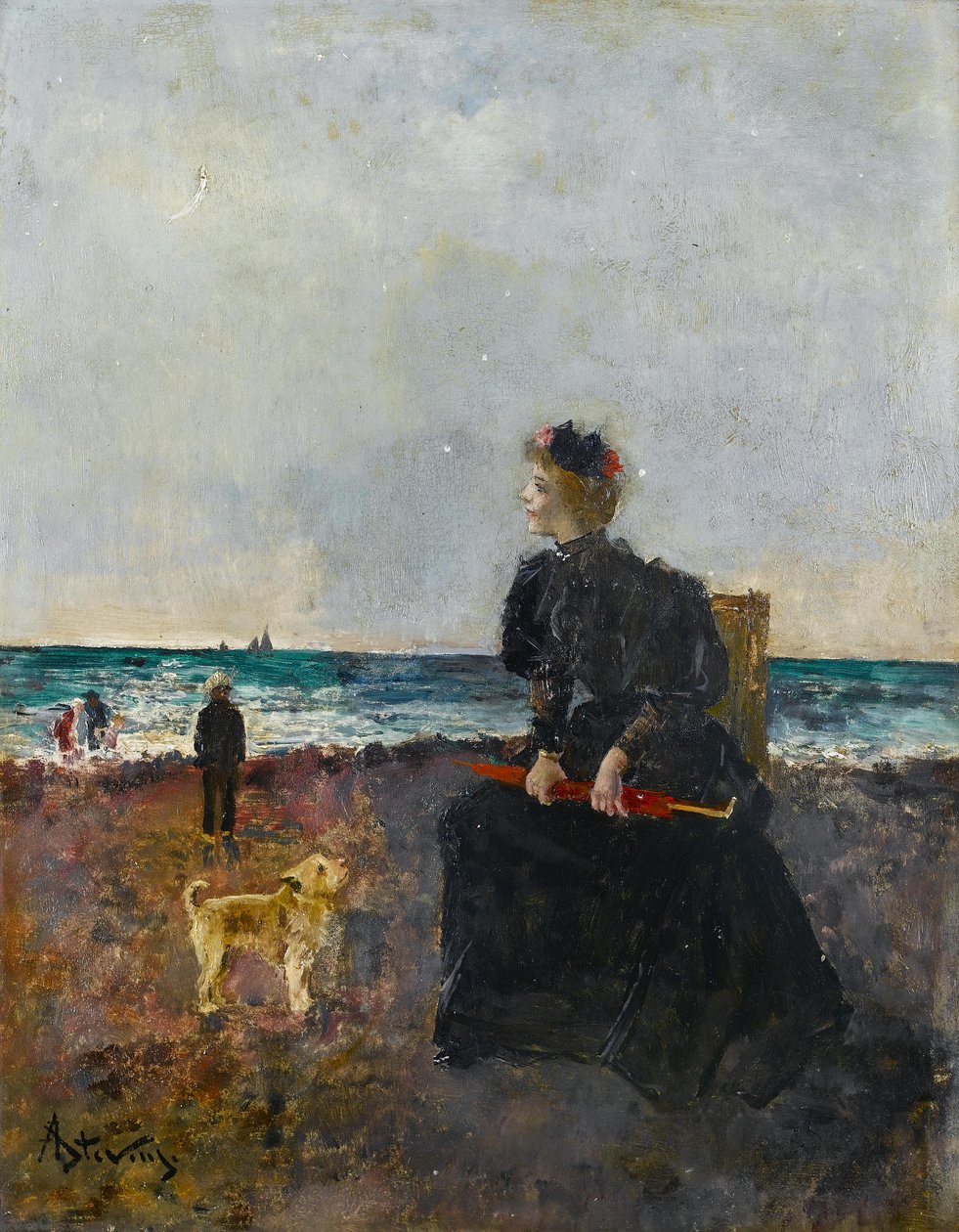 Kvinne som sitter på stranden av Alfred Emile Stevens