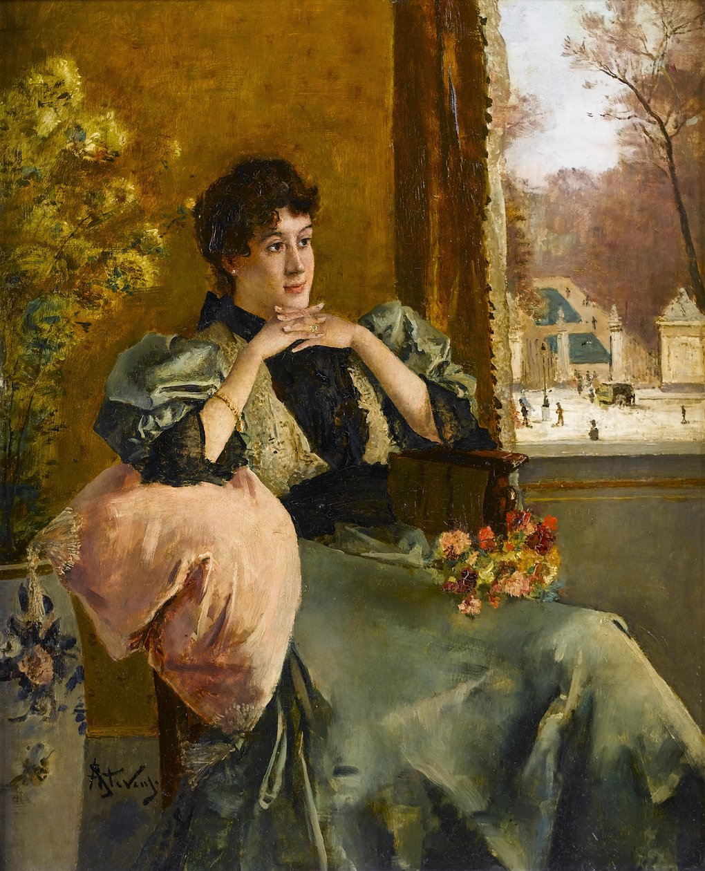 Betenkelig kvinne nær et vindu av Alfred Emile Stevens