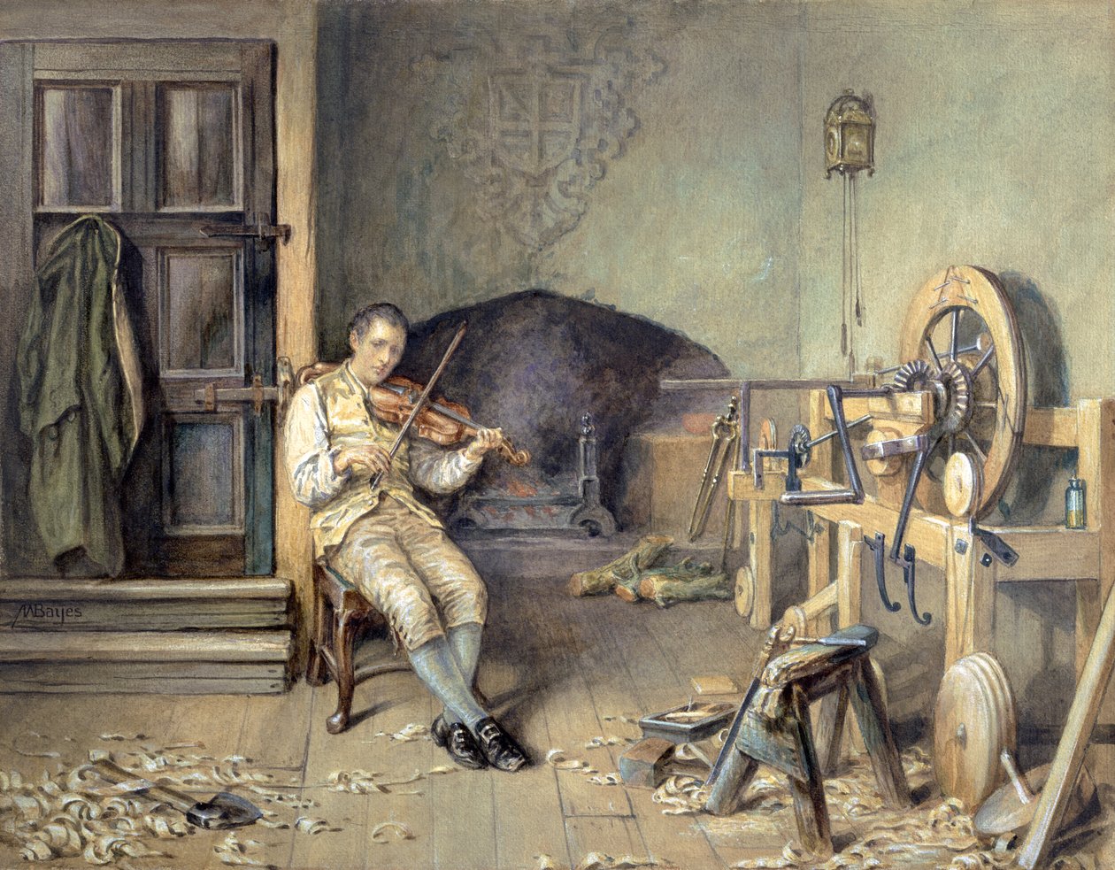Samuel Crompton (1753-1827) Inventing his Spinning Mule, 1895 av Alfred Walter Bayes