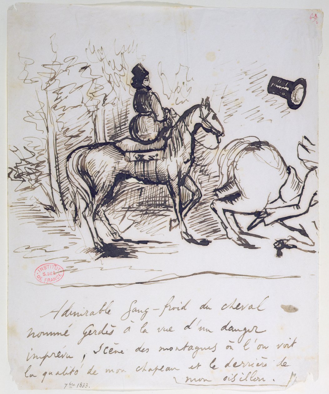 George Sands hest som viser sangfroid bak snublehesten til Alfred de Musset (1810-57), september 1833 av Alfred de Musset