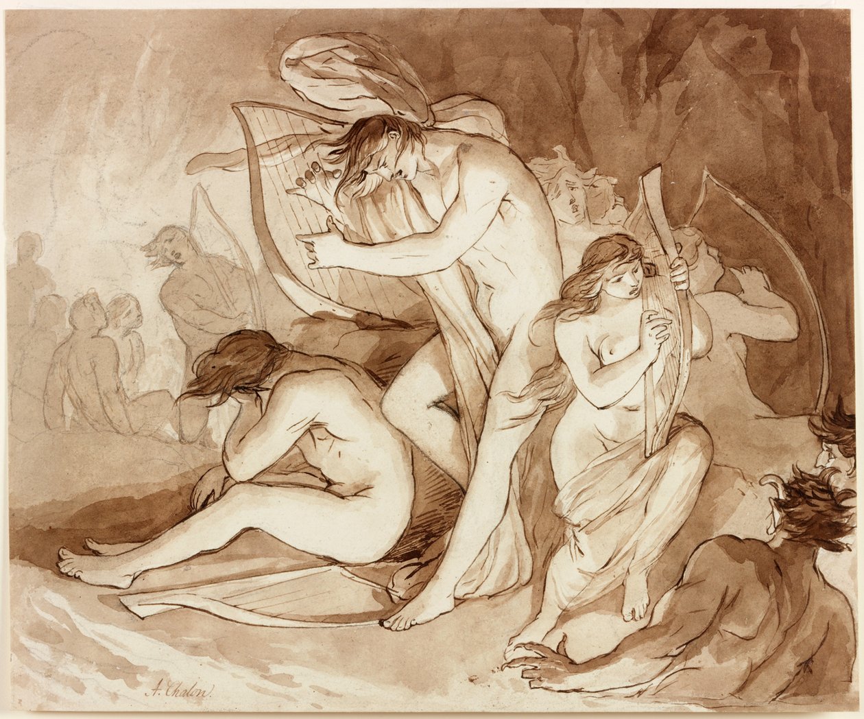 Illustrasjon til "Paradise Lost" (blekk på papir) av Alfred Edward Chalon