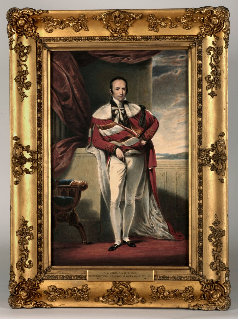 Portrett av Robert Grosvenor, 2. jarl Grosvenor, ca. 1820 (wc og kroppsfarge på papir) (se 328881 for par) av Alfred Edward Chalon
