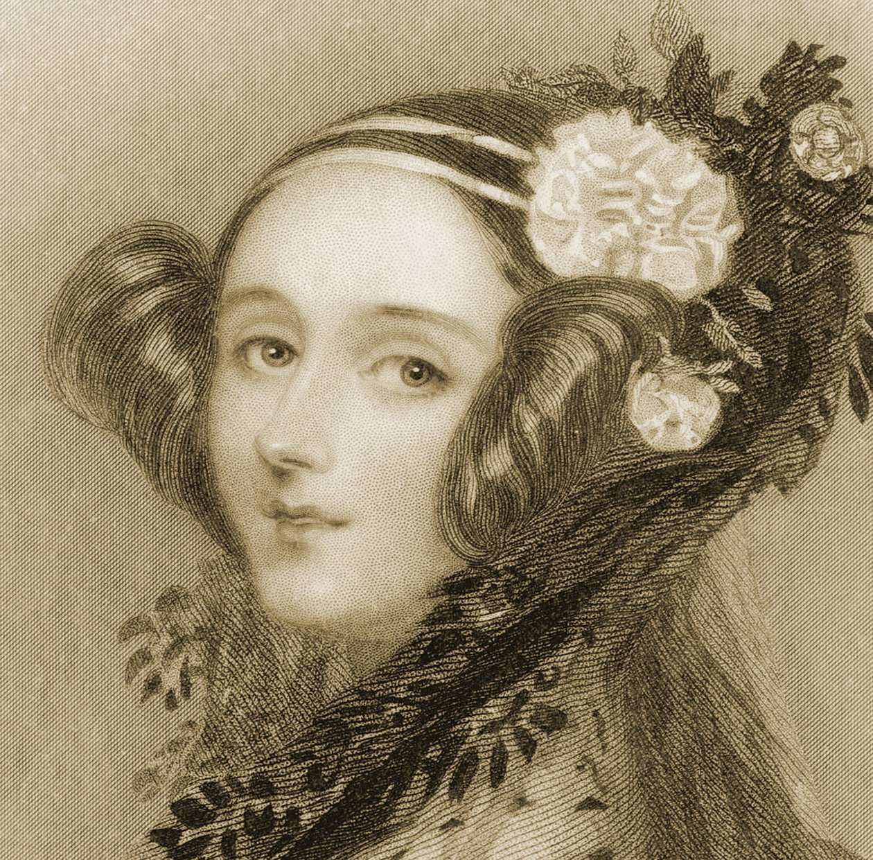 Sepia-portrett av Augusta Ada King (1815 - 1852), grevinne av Lovelace. av Alfred Edward Chalon
