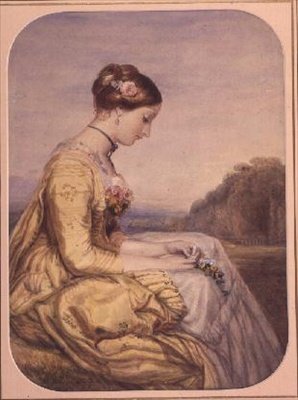 AB0100 Sittende dame i gul kjole (akvarell) av Alfred Edward Chalon
