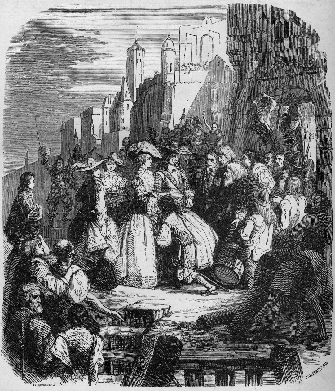 Mademoiselle de Montpensier gikk inn i Orleans under Fronde 27. mars 1652. Gravering etter maleriet av Alfred Johannot (1800-1837). av Alfred (after) Johannot