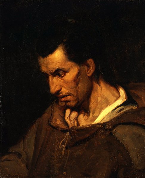 En galning med vrangforestillinger om fromhet kledd som en munk (olje på lerret) av Alfred (attr. to) Dehodencq