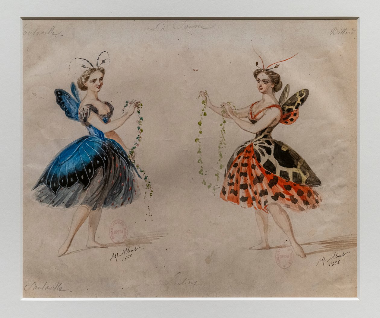 Kilden. Ballett av Ludwig Minkus og Leo Delibes. Modell av drakt.1866. Blyant og akvarell på papir. av Alfred Albert