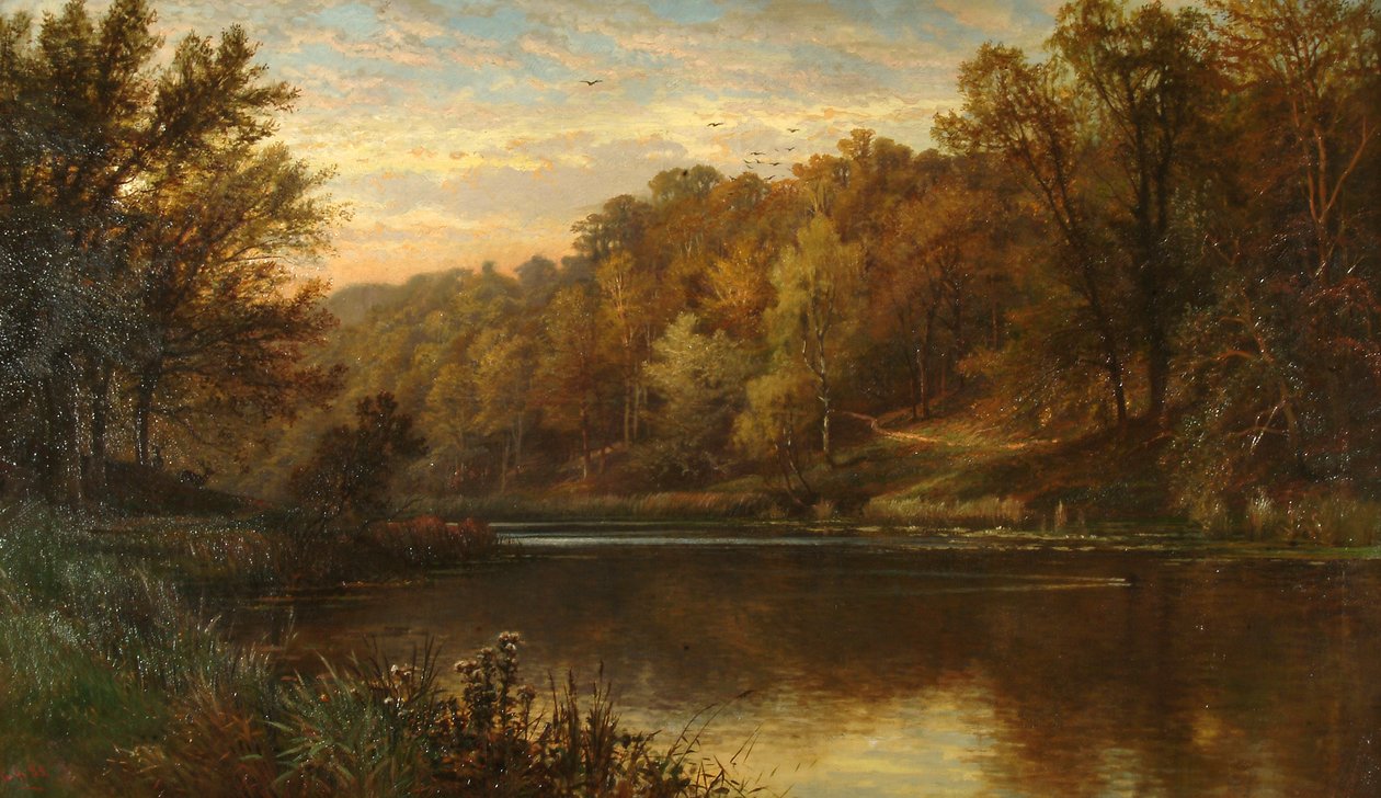Swanbourne Lake Autumn, Arundel Park Solnedgang av Alfred Augustus Glendening