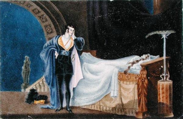 Ateisten ser på den døde kroppen til sin kone, av Charlotte Bronte (1816-55) (litho) av Alfred B. (after) Clayton
