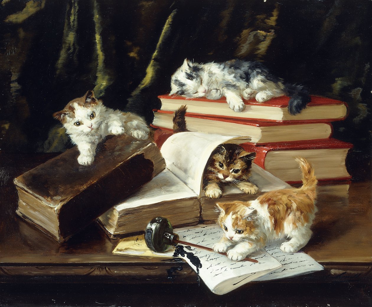 Kattunger leker på skrivebordet av Alfred Brunel de Neuville