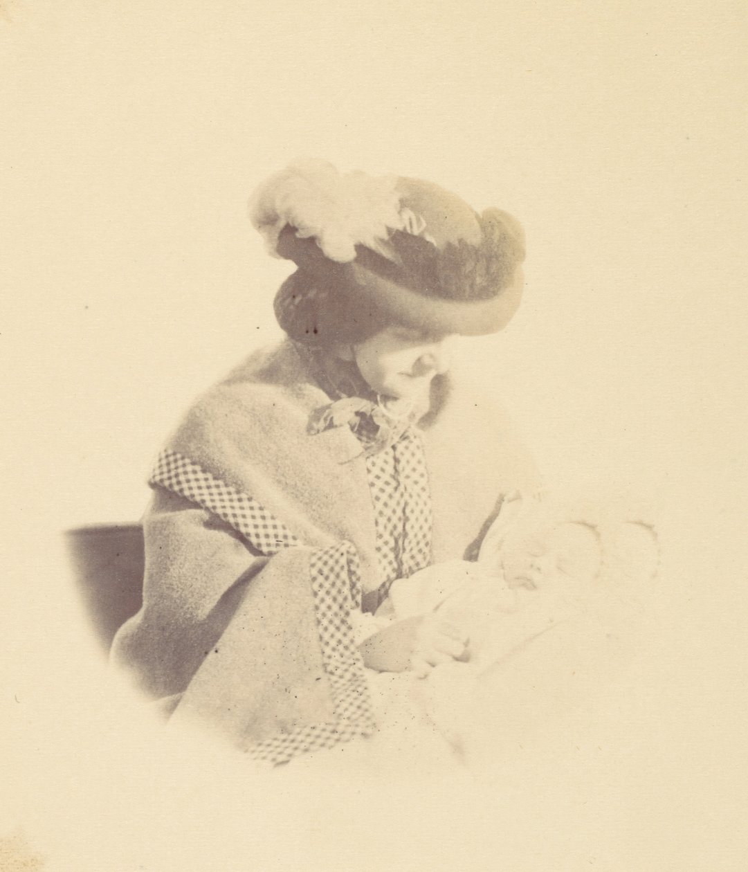 [Vignettert portrett, kvinne som holder en baby], 1850-60-tallet. av Alfred Capel Cure