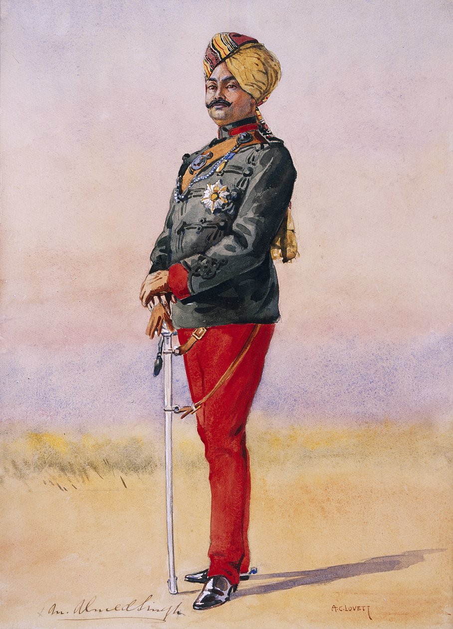 Æresmajor HH Sir Umed Singh Bahadur, Maharao av Kota, illustrasjon for 'Armies of India' av major GF MacMunn, utgitt i 1911, 1908 av Alfred Crowdy Lovett