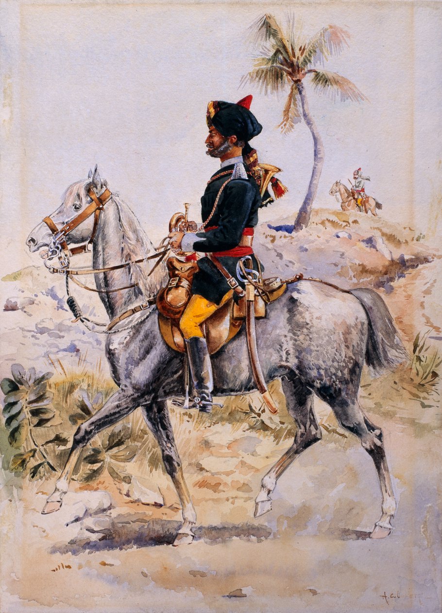 Montert trompetist, 34. prins Albert Victors egen Poona-hest, ca. 1908 av Alfred Crowdy Lovett