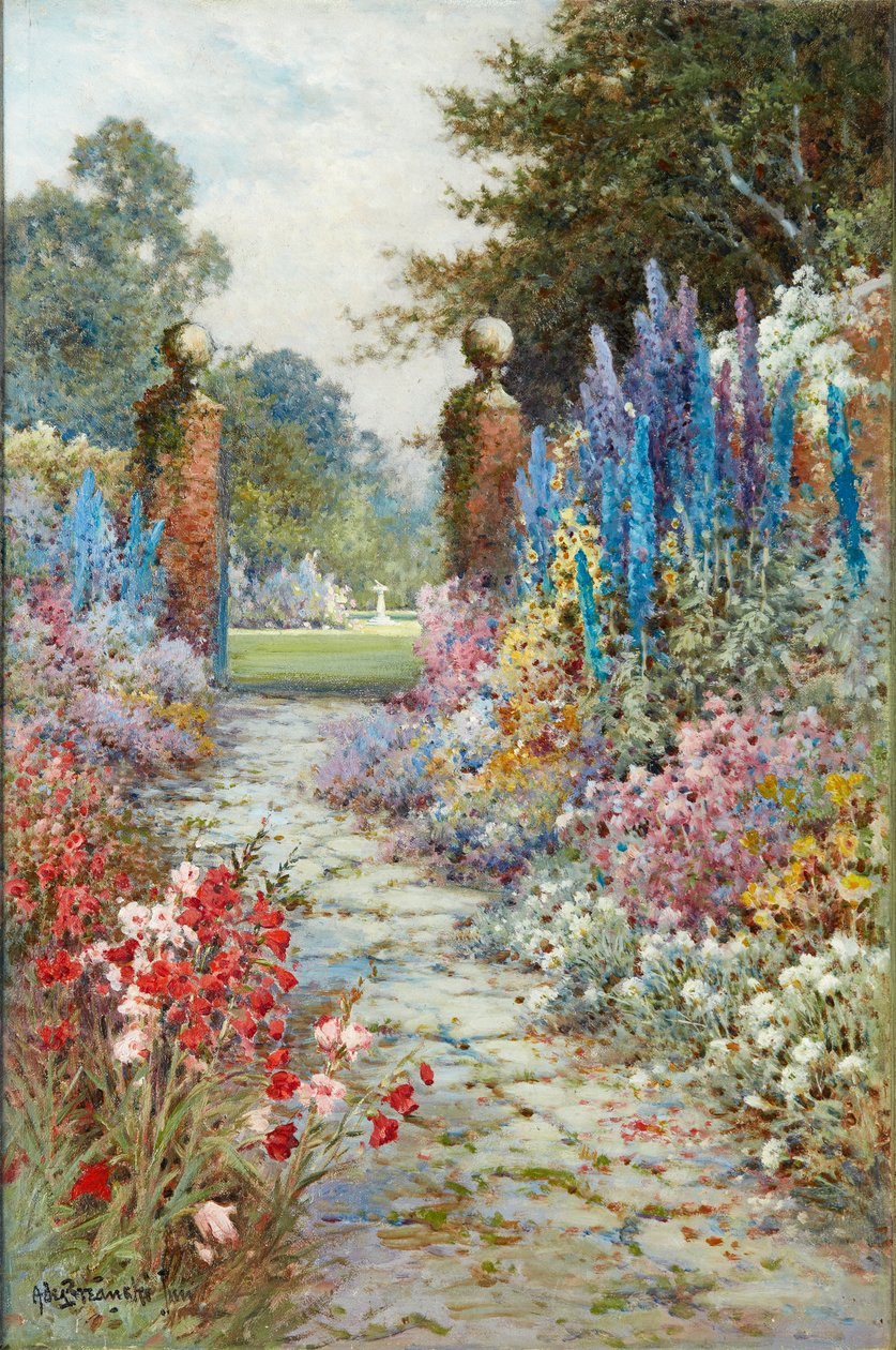 The Herbaceous Border (olje på lerret) av Alfred De Junior Breanski