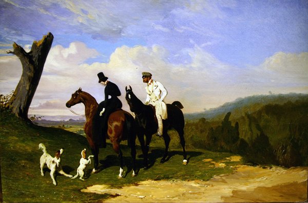 En pause på tur med hundene (olje på lerret) av Alfred Dedreux