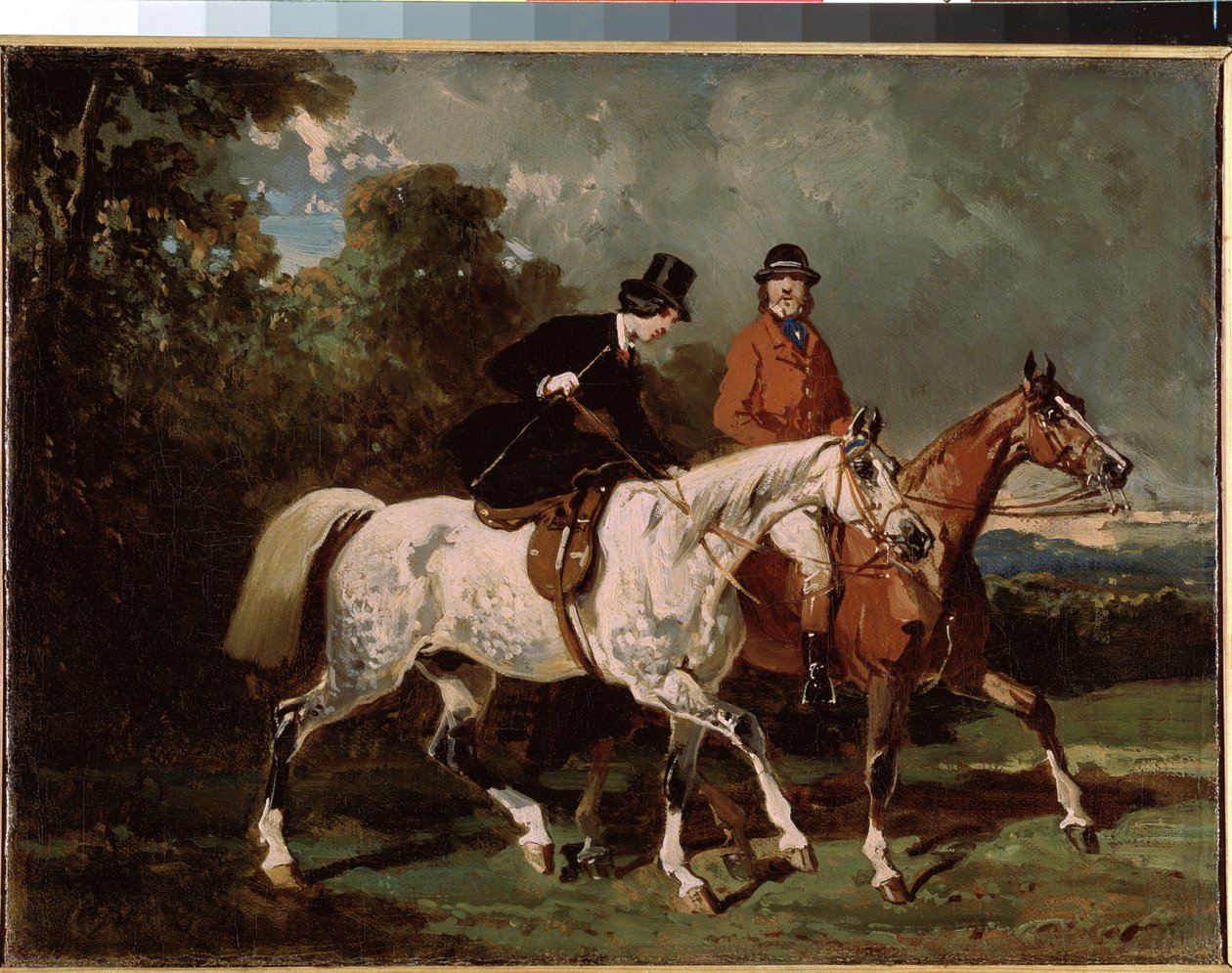 ""Hestetur"" (Ride) Kvinnen rir sidesadel. Maleri av Alfred de Dreux (1810-1860) 1840-1855 Dim. 24x32 cm St. Petersburg, eremitasjemuseet av Alfred Dedreux