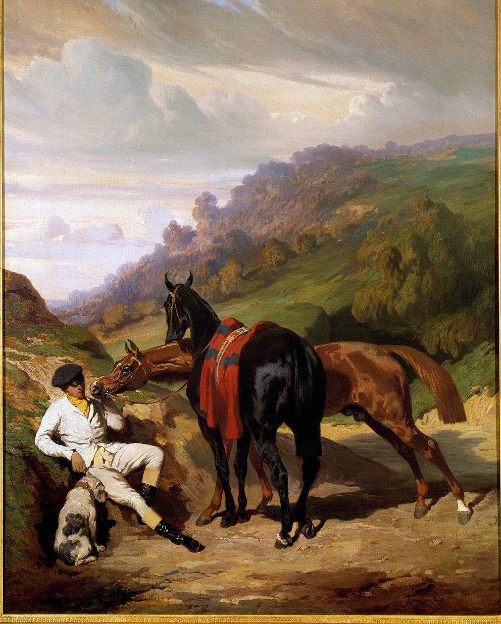Hvit gutt og hestene hans Maleri av Alfred De Dreux (1810-1860). 1800-tallet. Privat samling av Alfred Dedreux