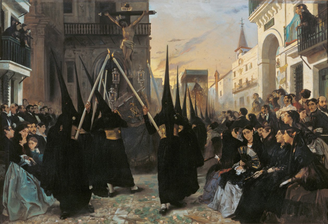 En prosesjon langs Calle Genova - Dehodencq, Alfred (1822-1882) - 1851 - Olje på lerret - 112x162 - Museo Carmen Thyssen, Malaga av Alfred Dehodencq