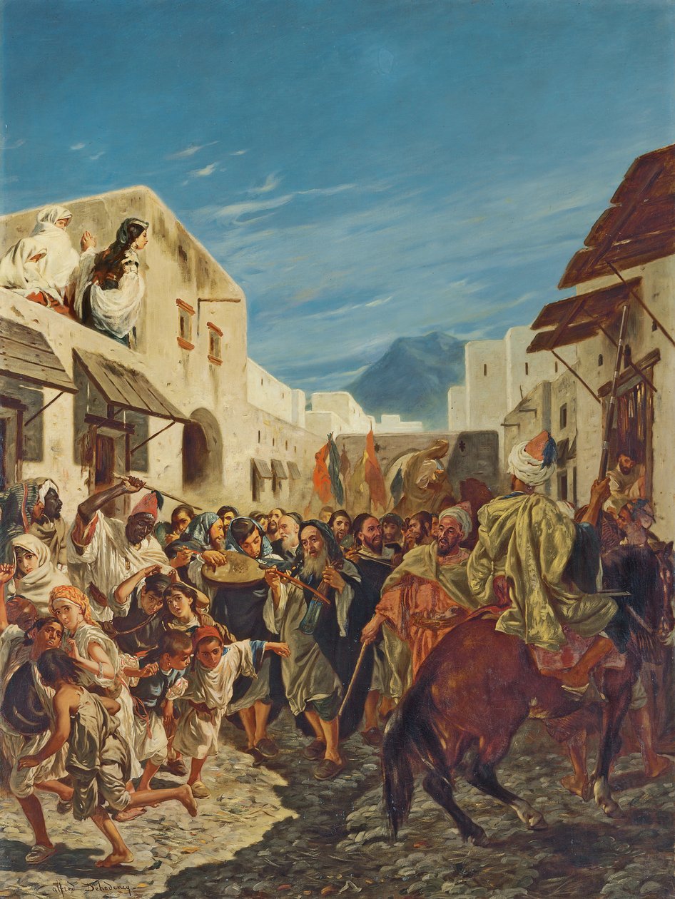 Jødiske musikere i gatene i Tetuan, ca. 1858 av Alfred Dehodencq