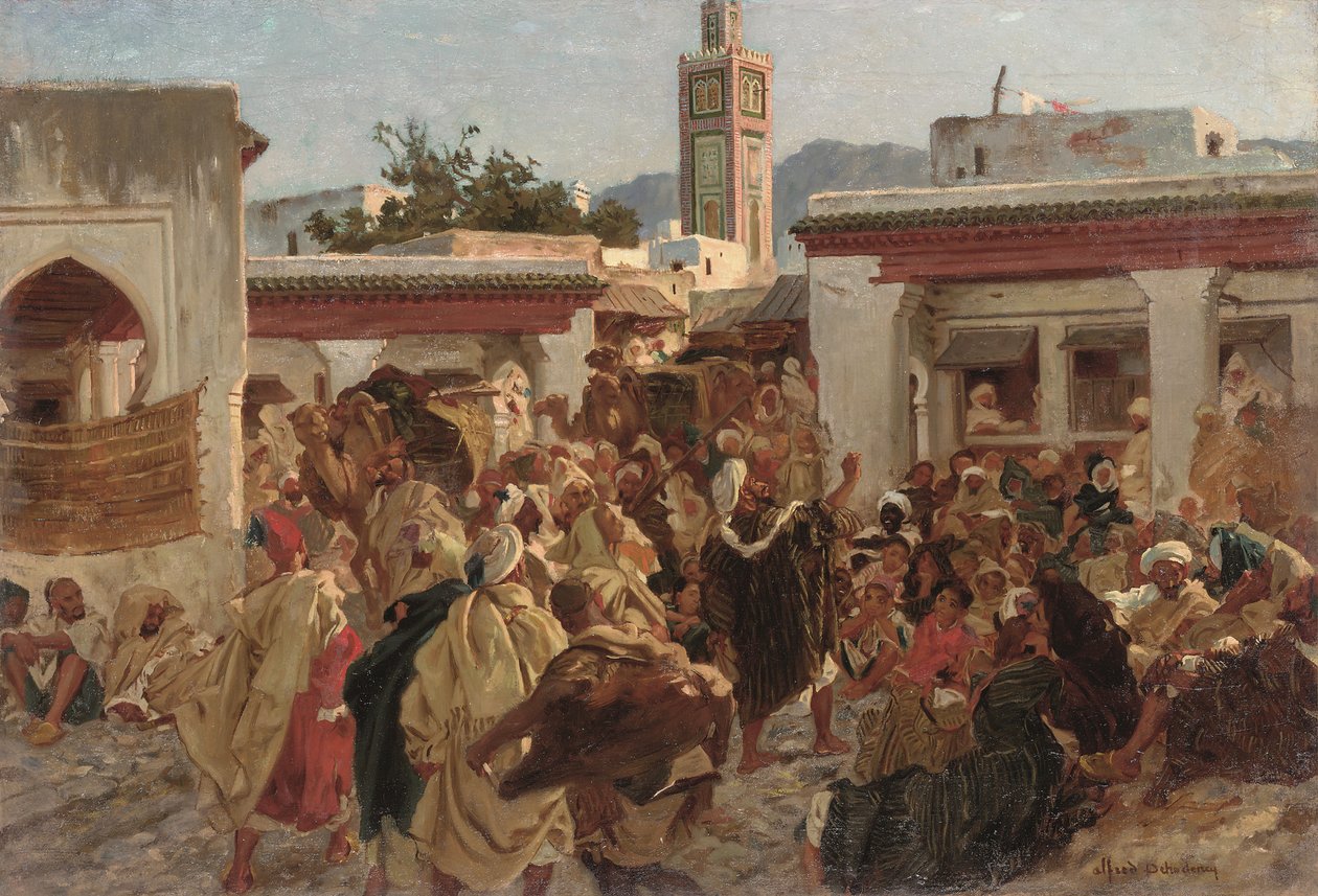 Marokkansk gatescene (olje på lerret) av Alfred Dehodencq