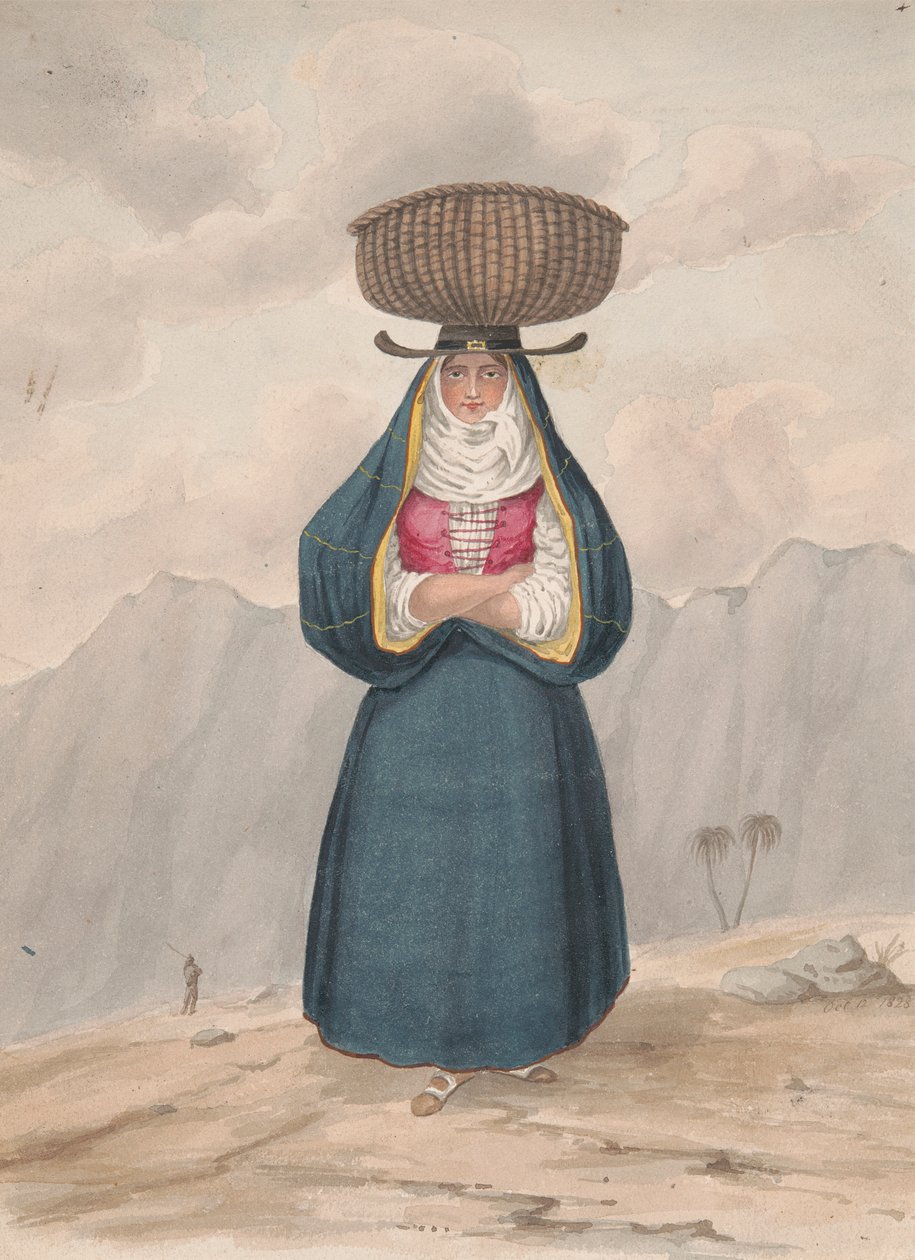 Bondekvinne med kurv på hodet - La Palma, 1828 av Alfred Diston