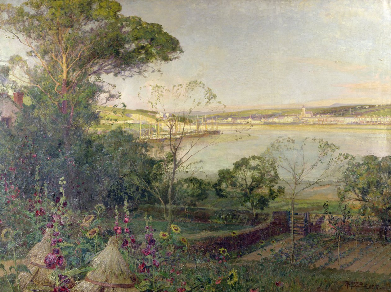 A Sunlit Haven (olje på lerret) av Alfred East