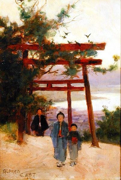 Shin-to Shrine in the Woods, ca. 1889 (olje på panel) av Alfred East