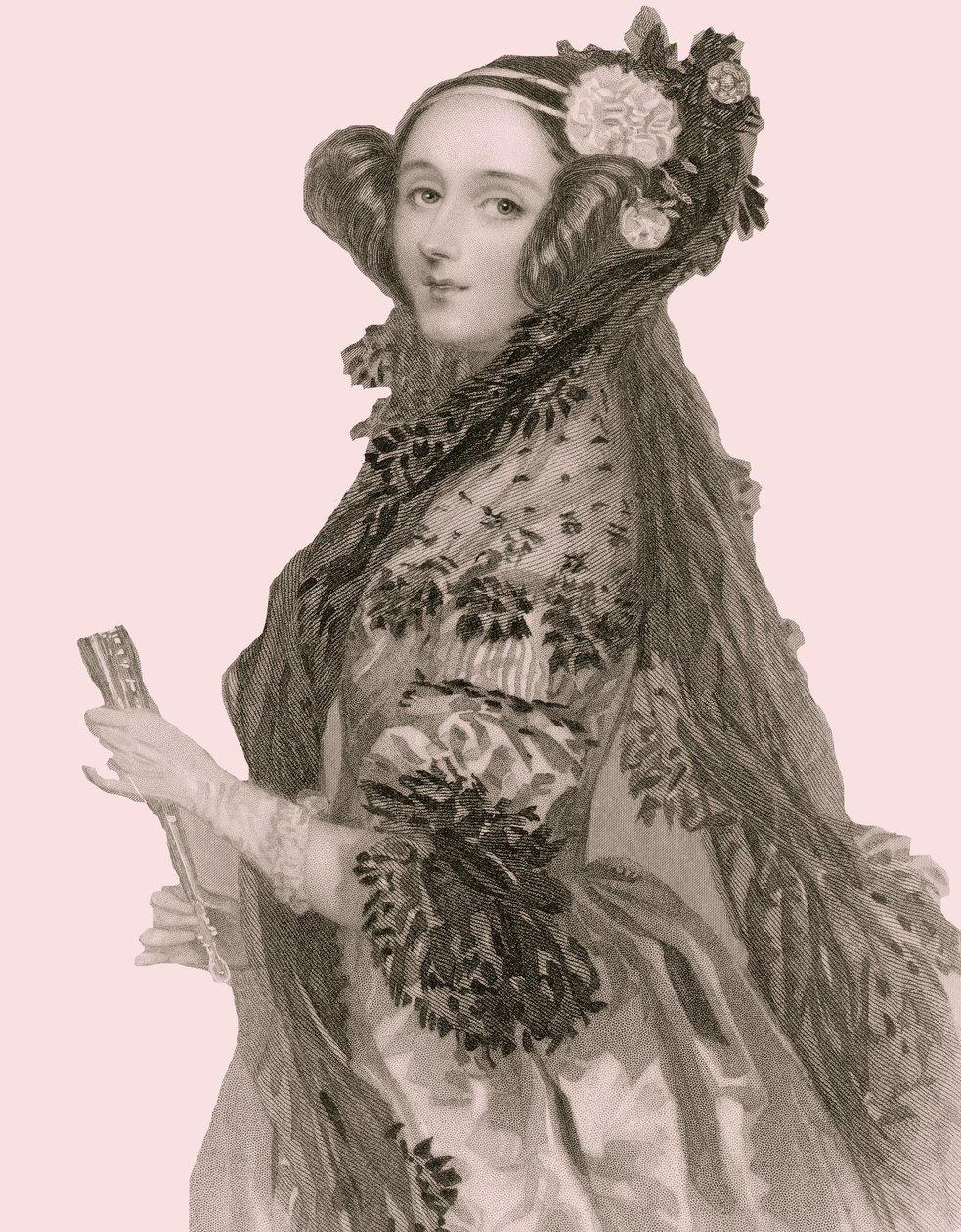 Portrett av Augusta Ada King (1815 - 1852), grevinne av Lovelace (gravering). av Alfred Edward Chalon