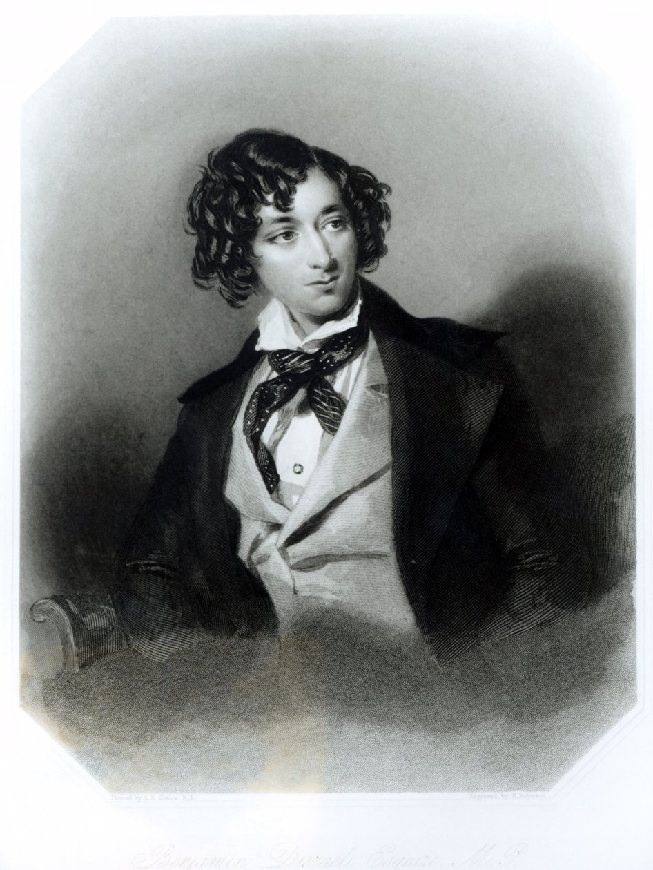 Portrett av Benjamin Disraeli Esquire (1804-81) M.P., gravert av H. Robinson, ca. 1840 av Alfred Edward Chalon