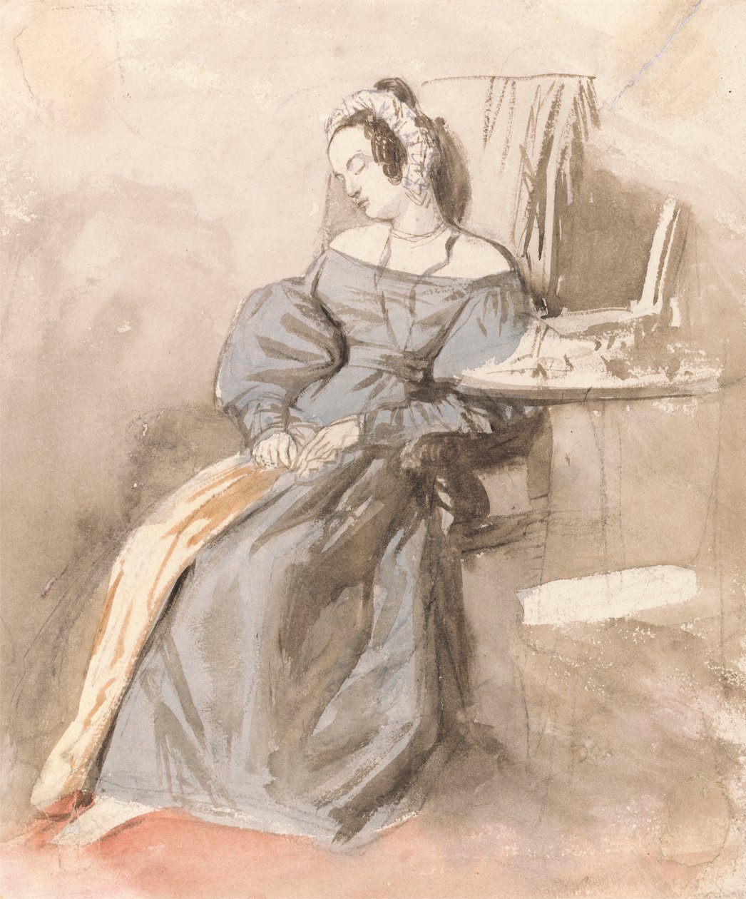 Studie av en dame som sover i en stol av Alfred Edward Chalon