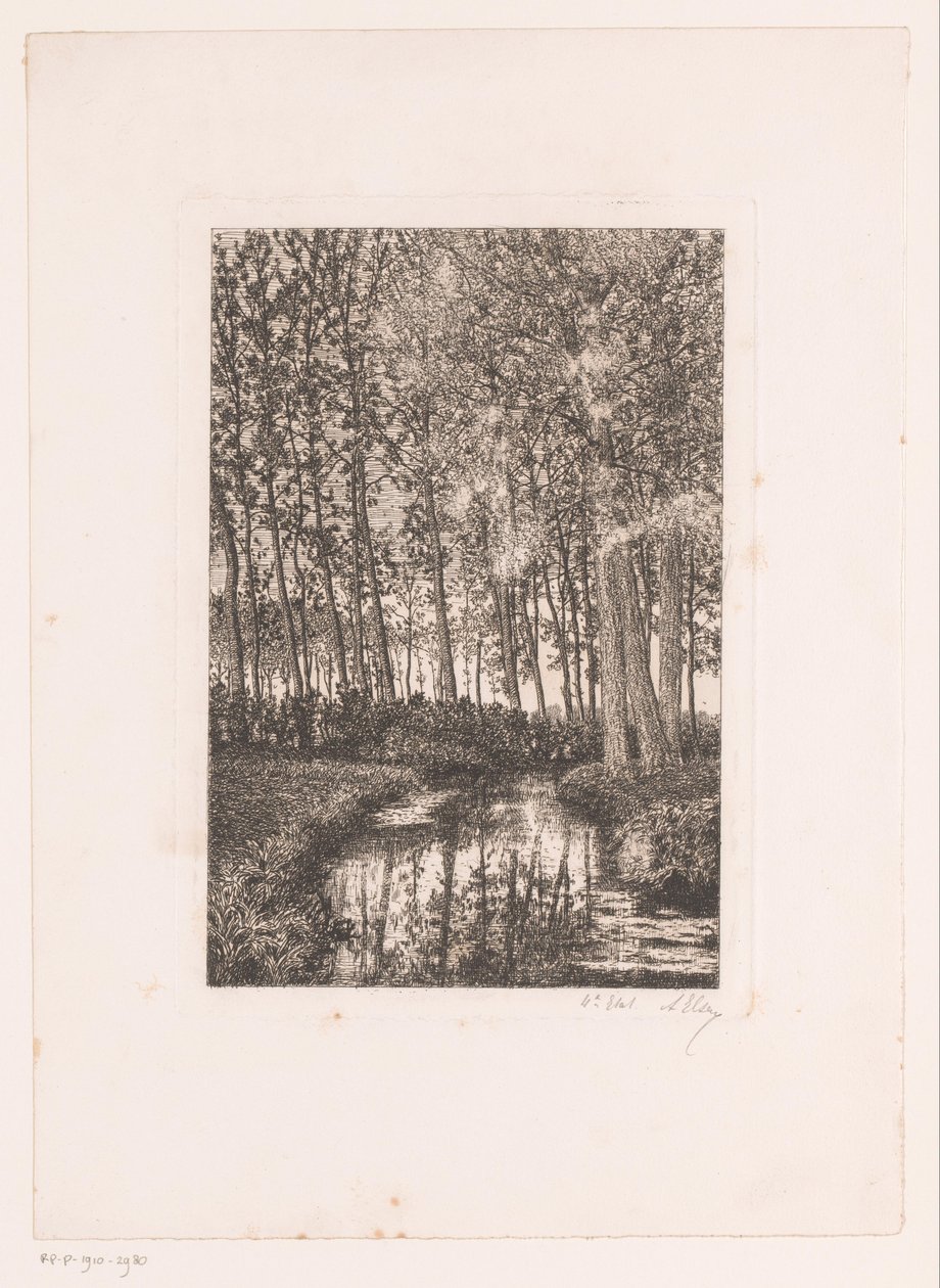 Høye trær ved vannet av Alfred Elsen (signed by artist)