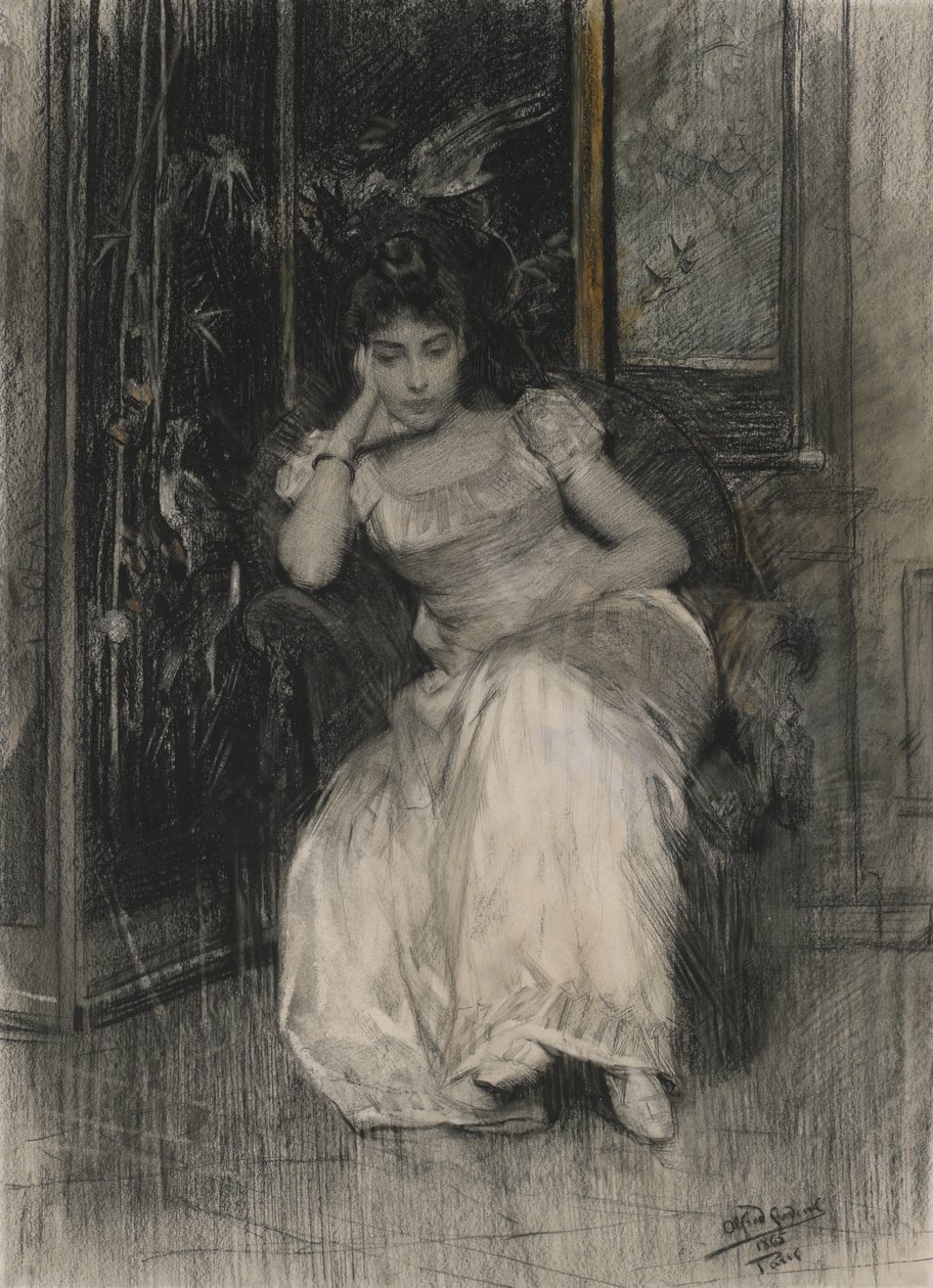 Mademoiselle de Clermont-Tonnerre, 1865 (svart kritt og wc over grafitt på vevd papir) av Alfred Emile Stevens