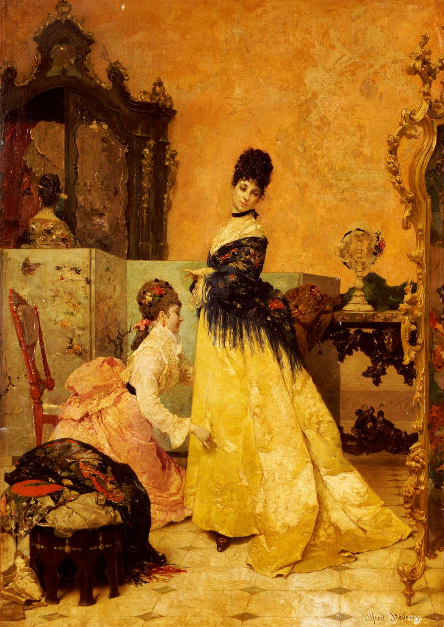 Den nye kjolen (olje på lerret) av Alfred Emile Stevens