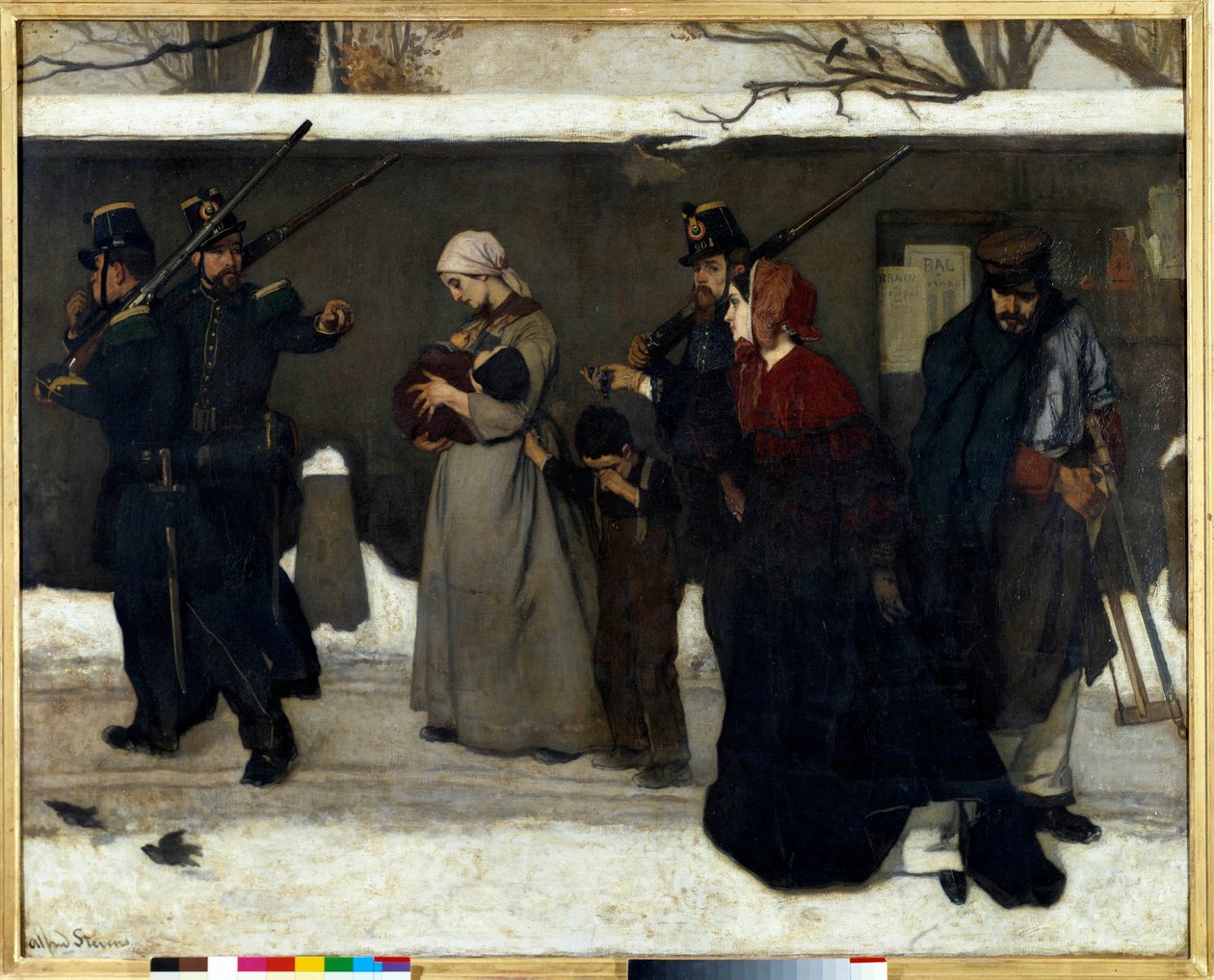 Den såkalte løsdriften sier også at jegerne til Vincennes National Guard stopper familier på gaten. Maleri av Alfred Stevens (1823-1906) Søn. 1,3x1,6 m Paris, musee d