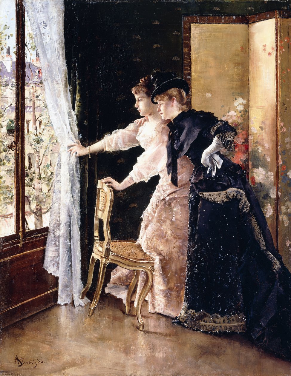 Ser forloveden gå forbi, 1886 av Alfred Emile Stevens