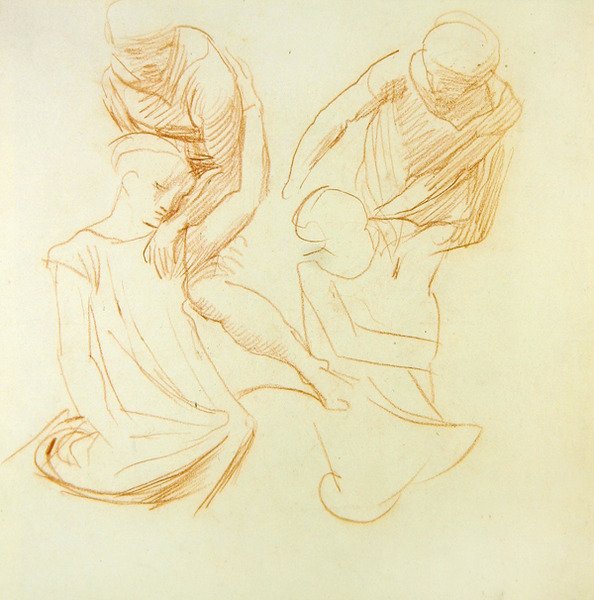 Figurstudier, ca. 1845 (rødt kritt på papir) (se 366414 for recto) av Alfred George Stevens