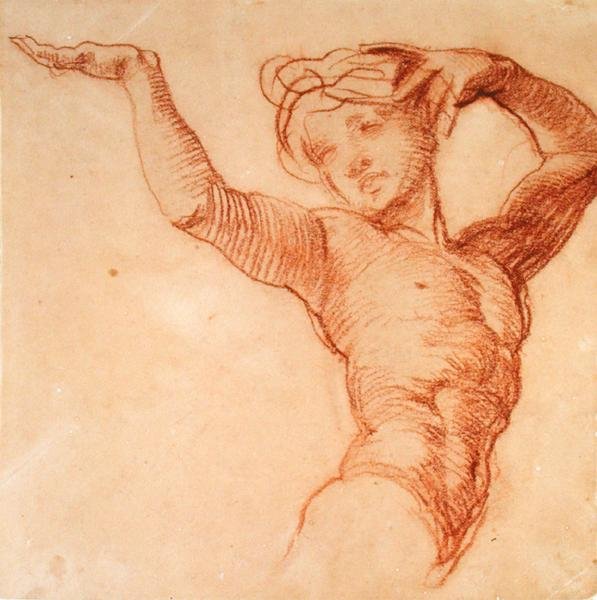 Studie av en naken figur (rødt kritt på buff-papir) av Alfred George Stevens