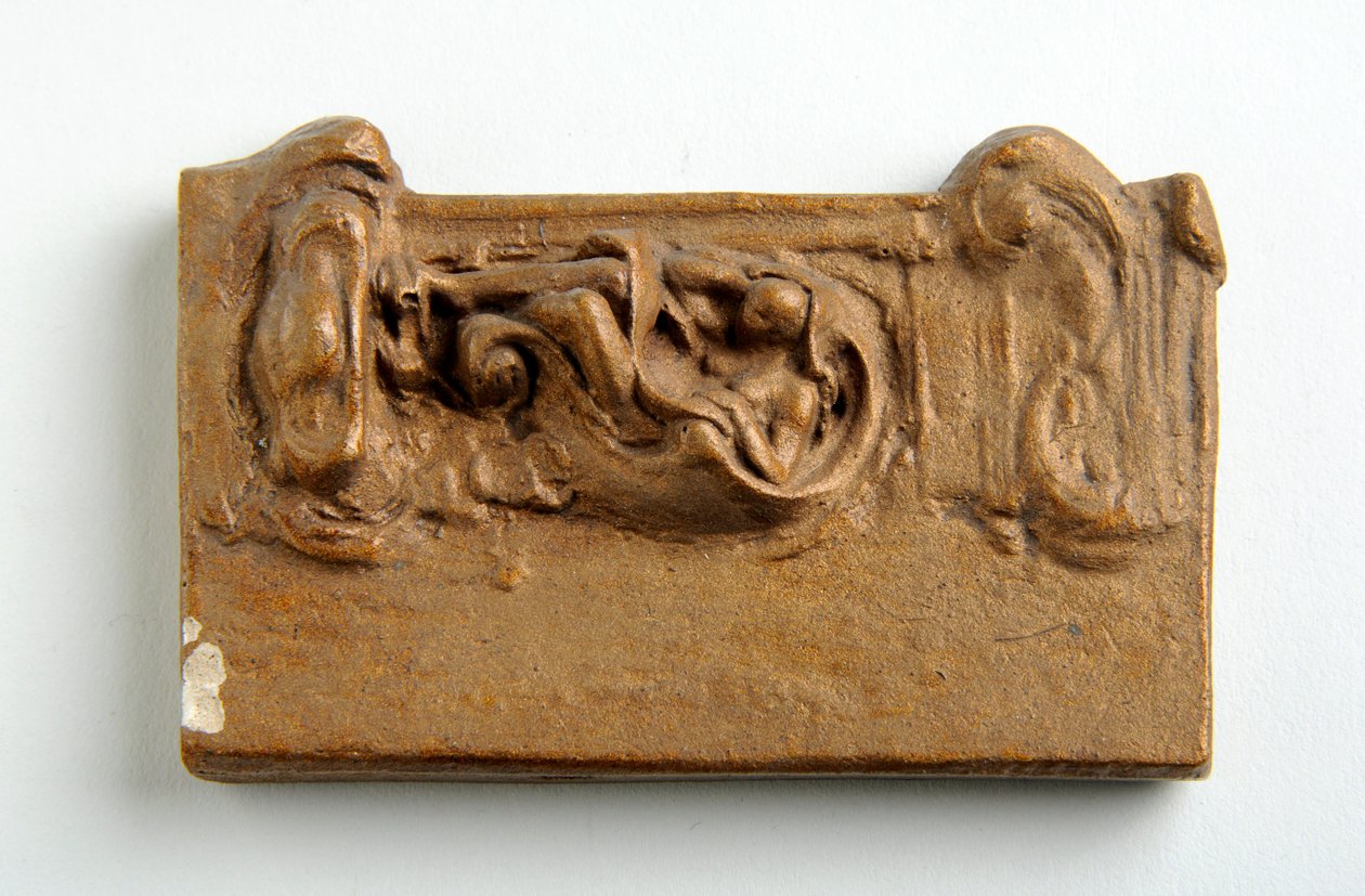 Maquette for et panel med en sittende figur (malt gips) av Alfred Gilbert