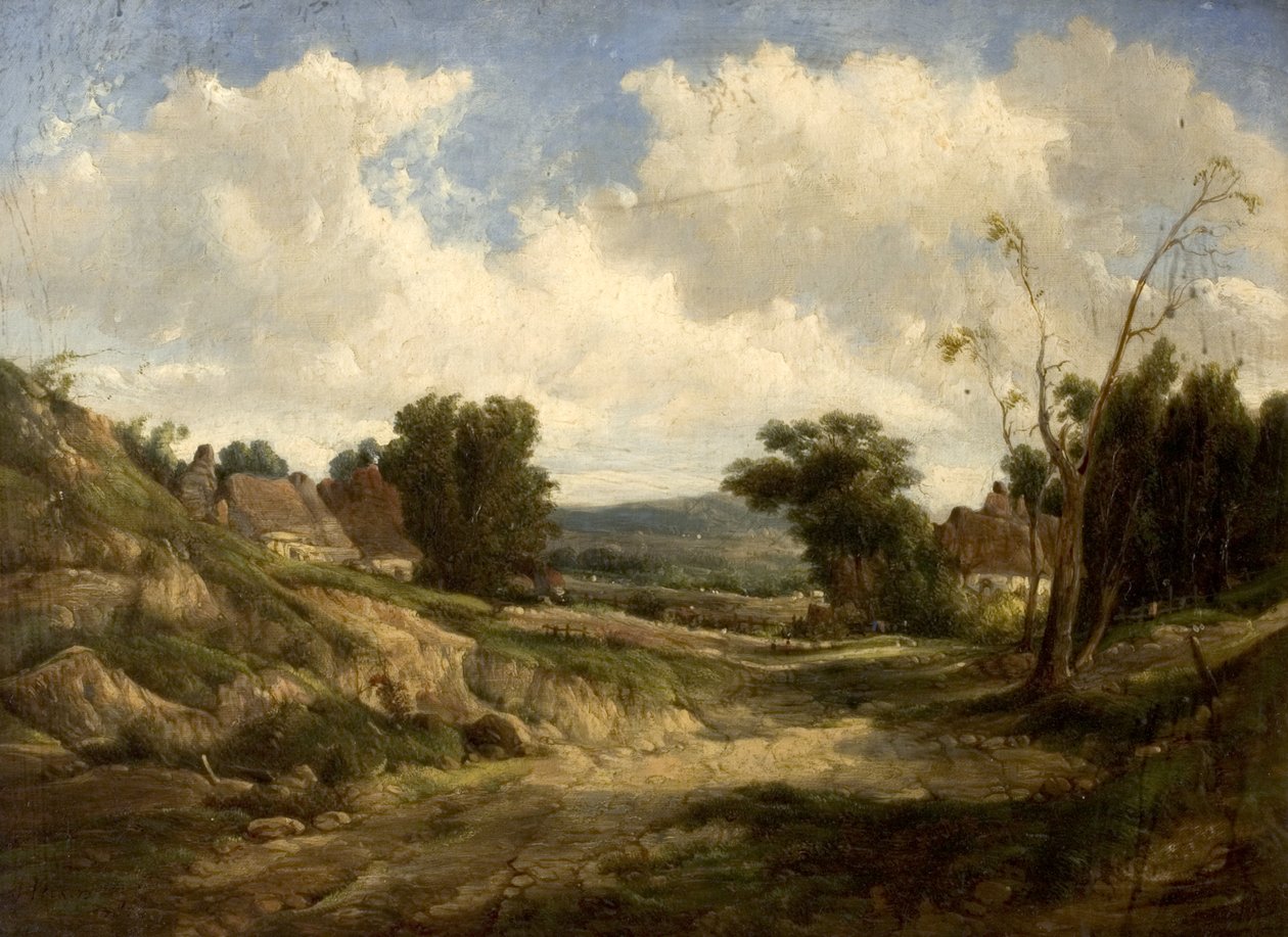 Landskap med hytter, 1864 av Alfred Gomersal Vickers