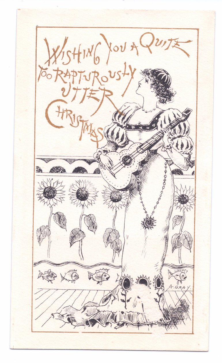 Viktoriansk gratulasjonskort av en estetiker som spiller fiolin, ca. 1881 (monokrom) av Alfred Gray
