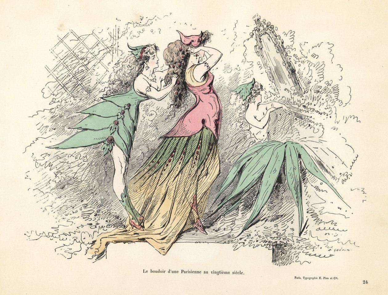 Karikatur av et parisisk kvinners soverom på 1900-tallet. av Alfred Grevin