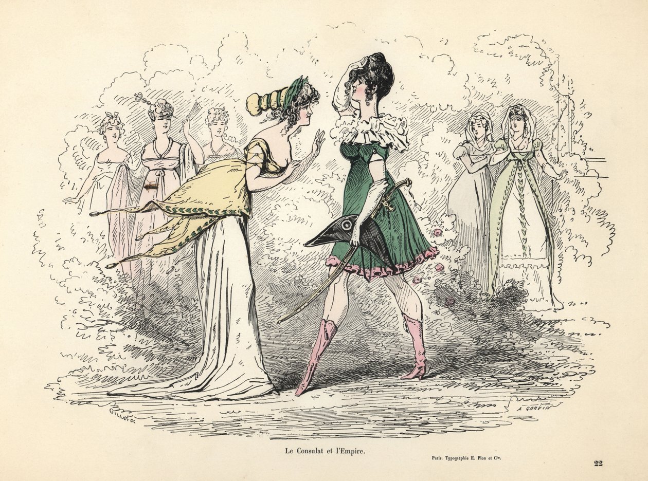 Karikatur av kostymer fra konsulatet og det første imperiet, Frankrike av Alfred Grevin
