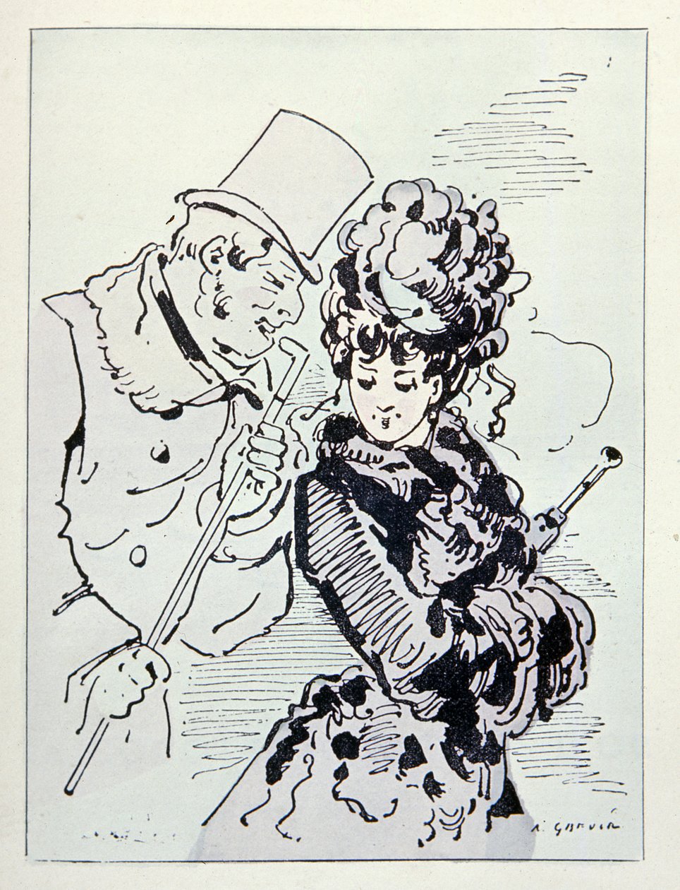 På asfalten, illustrasjon fra Les Parisiennes, ca.1870 av Alfred Grevin