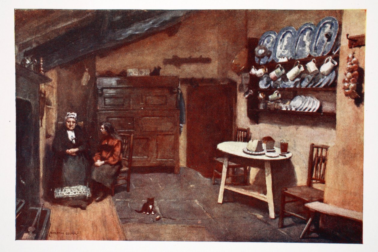 Et gammelt vertshuskjøkken, Coniston, fra en portefølje av trykk fra de originale akvarellene, ca. 1920 av Alfred Heaton Cooper