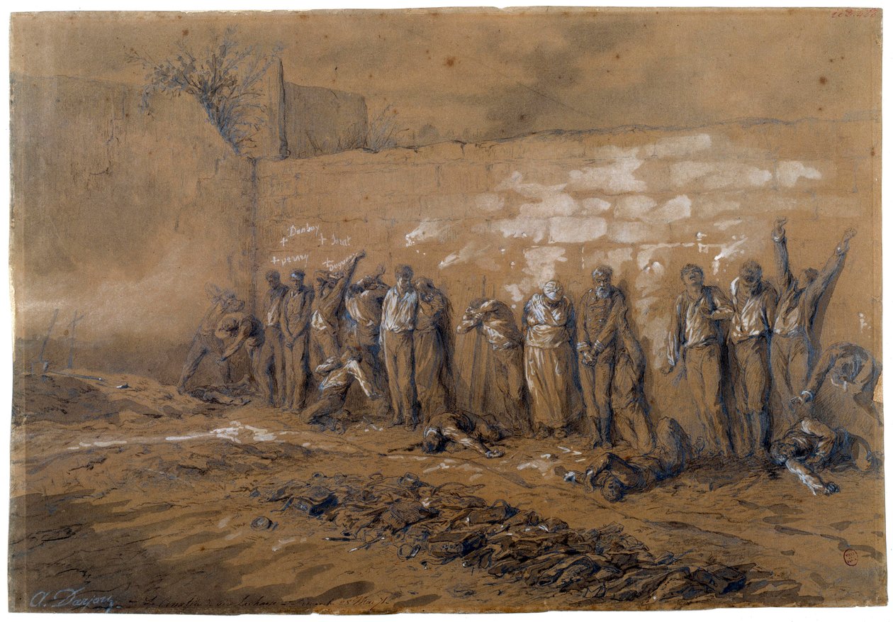 Commune de Paris: henrettelse av 147 krigere fra kommunen på veggen til Federes ved Pere Lachaise i Paris 28.05.1871. Blekktegning av Alfred Henri Darjou (1832-1874) Paris, Musee Carnavalet av Alfred Henri Darjou