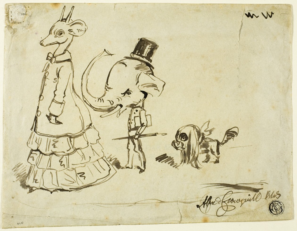 Karikatur av mann, kvinne og hund av Alfred Henry Forrester