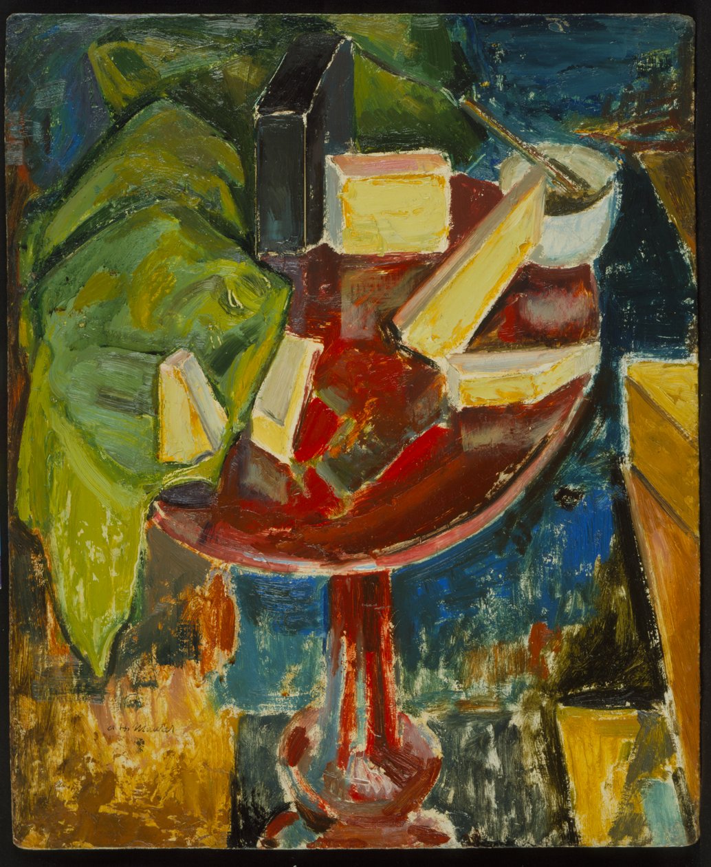 Red Table Top Still Life, ca. 1919 (recto of 372405) (olje på gessoed-brett) av Alfred Henry Maurer