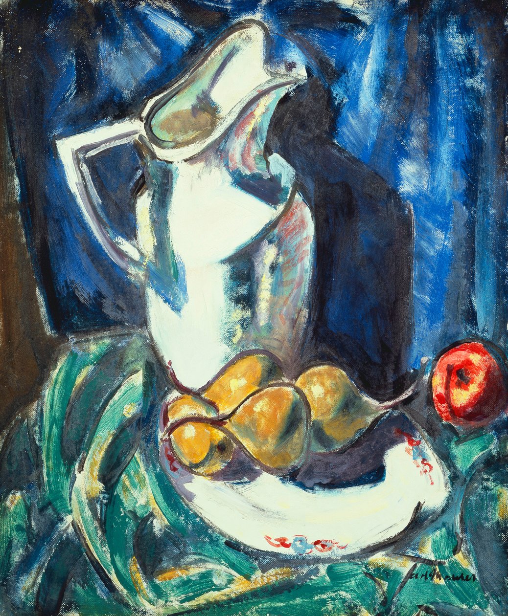 Stilleben med hvit mugge og frukt, av Alfred Henry Maurer